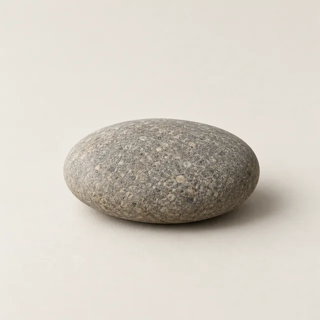 One smooth, oval, grey pebble with faint mineral speckling.